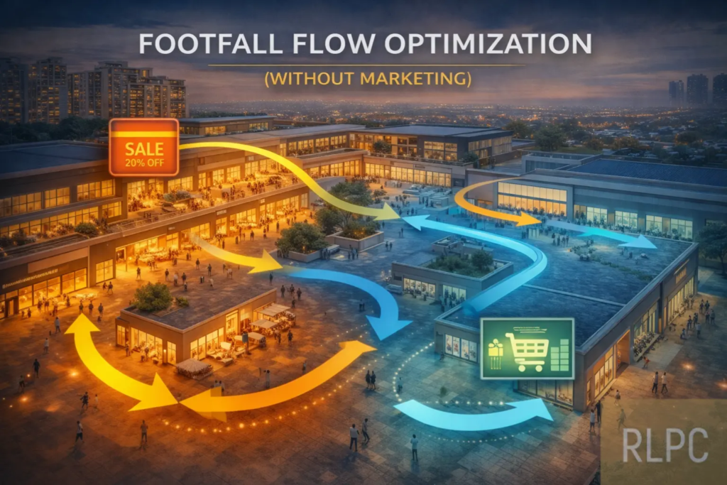Shopping mall circulation strategy showing optimized customer movement and improved footfall distribution